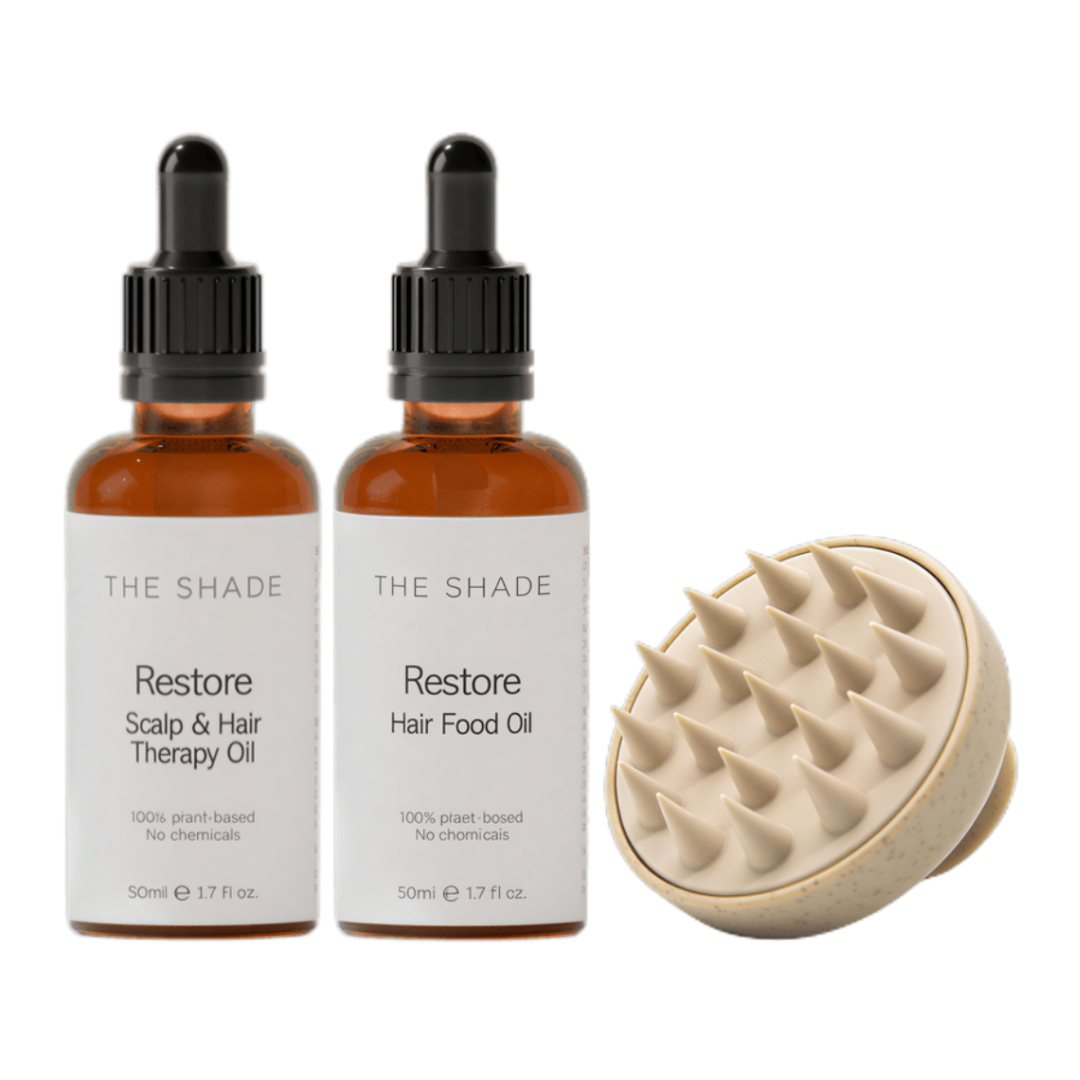 Restore Hair Food Oil 50ml + Scalp & Hair Therapy Oil 50ml + Massager Bundle